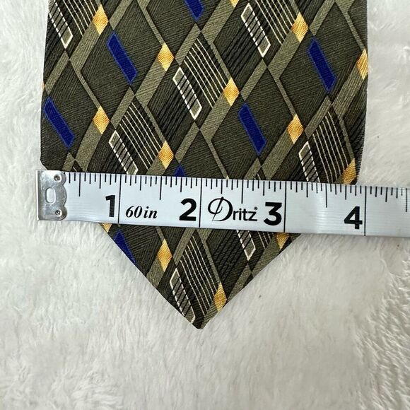 Alexander Julian Colours Men's 100% Silk Neck Tie Olive Green Geometric Print - Picture 6 of 7